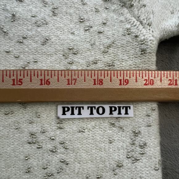 MNG Textured Metallic Speckled Cream Round Neck Oversized Knit Sweater Small - Picture 9 of 13